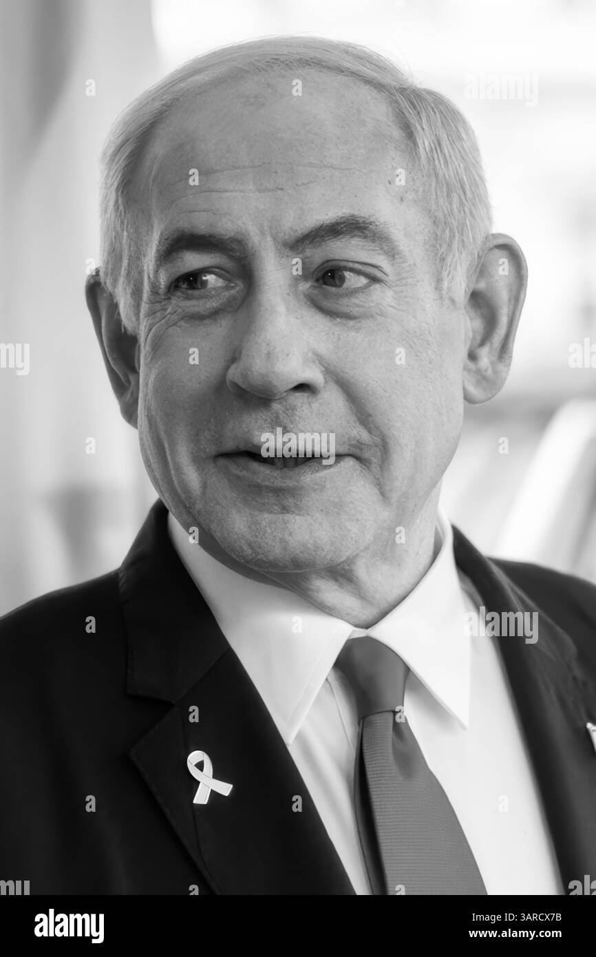 2025 Release Black And White Stock Photos Images Alamy Israeli Prime Minister Benjamin Netanyahu At The White House In Washington Dc On April 7 2025 3ARCX7B