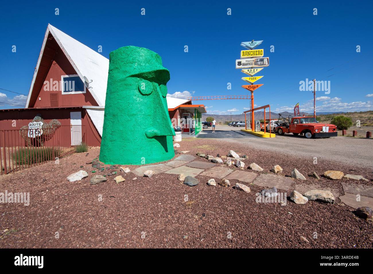 Giganticus Headicus sculpture (by Gregg Arnold) in Antares Point, former gas station and store along the Route 66, Antares, Mohave County, Arizona,USA Stock Photo