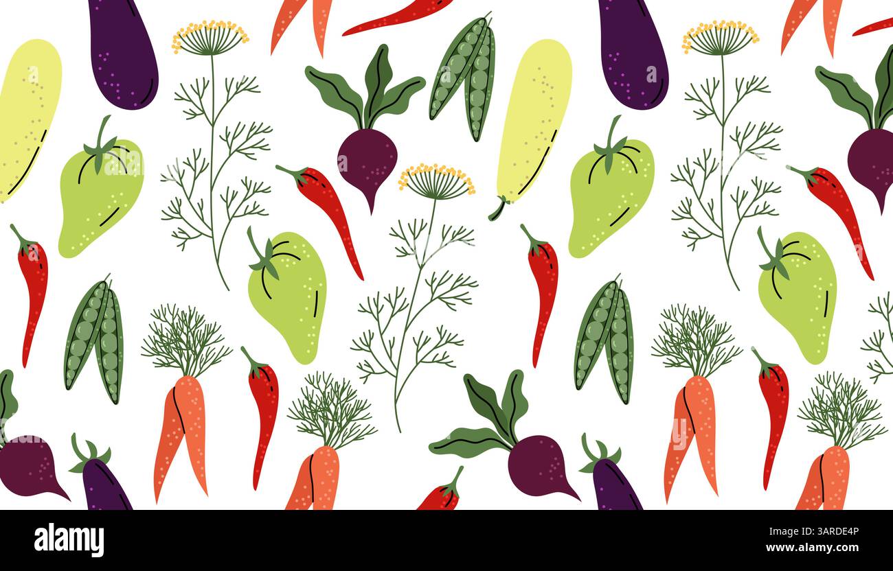 Seamless Horizontal Vegetable Pattern, Flat Style Stock Vector