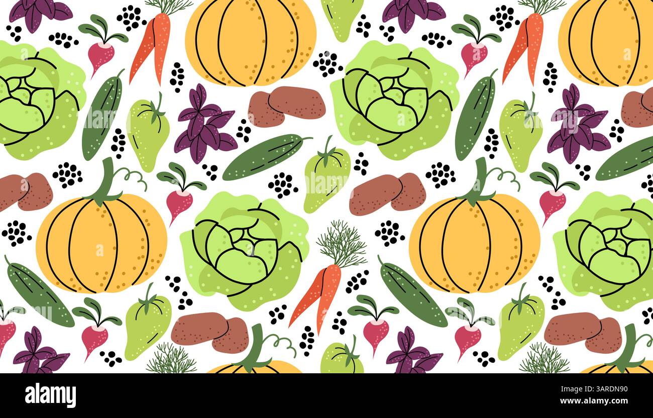 Vegetables Horizontal Pattern On White Background Stock Vector