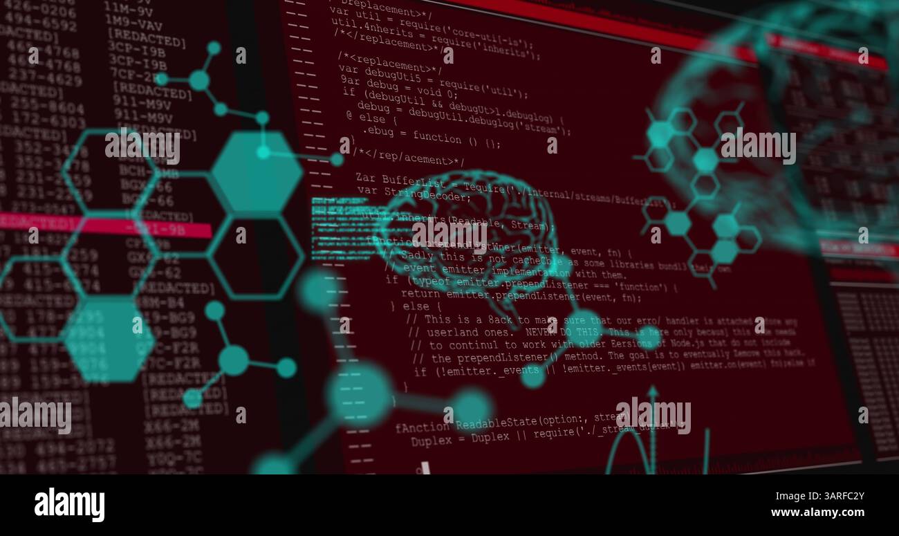Image of shapes and brains over data processing Stock Photo