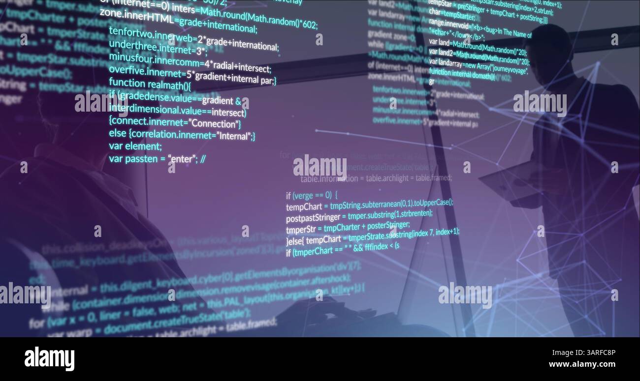 Image of data processing over diverse business people using laptops ...