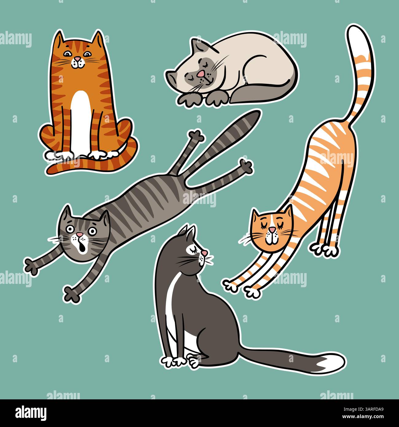 Funny Hand Drawn Doodle Cats Sticker Set Stock Vector