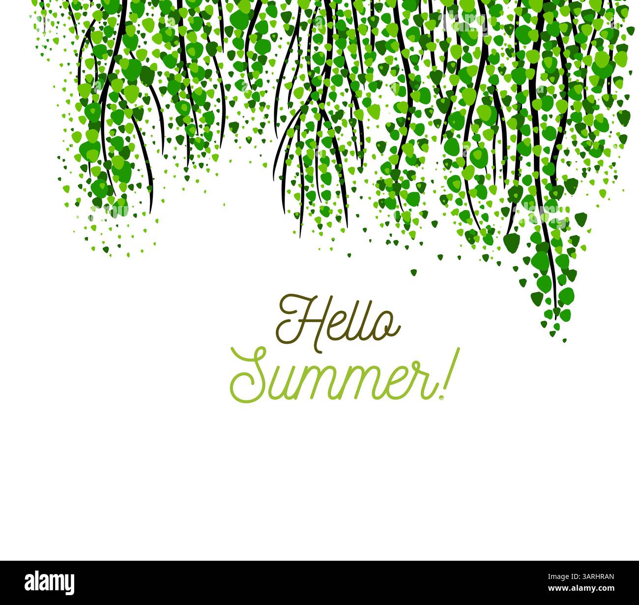 Hello summer. Green tree branches. hand drawing. Not AI Vector illustration Stock Vector