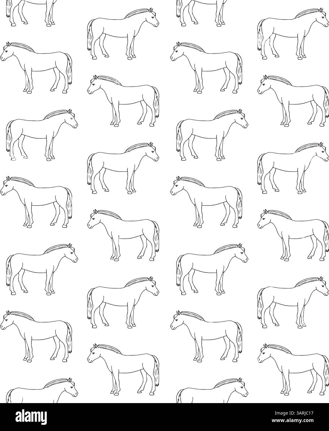 Vector seamless pattern of hand drawn sketch doodle outline fiord horse ...