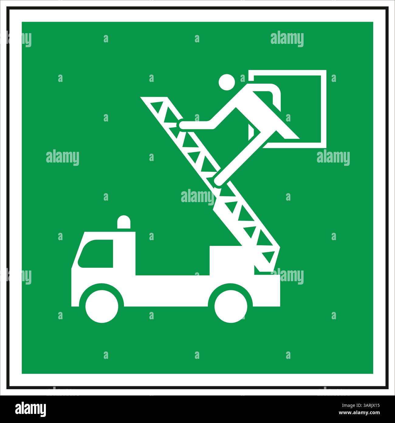 International emergency escape sign showing firefighter rescuing person ...