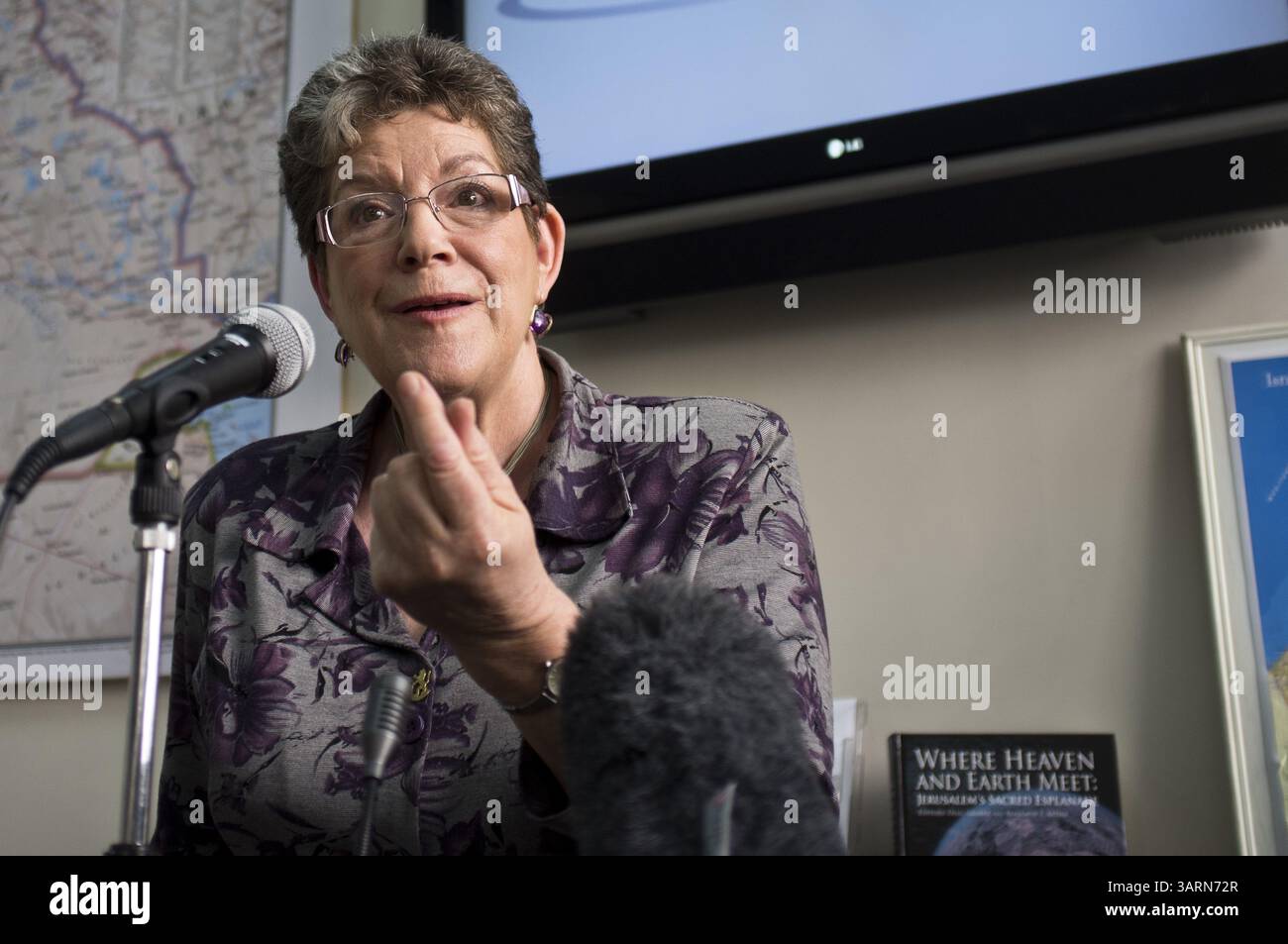 Oct. 14, 2013 - Jerusalem, Israel - Deputy Mayor NAOMI TZUR, founder of the Ometz Lev Party which has women in four of its five top places, briefs journalists. Women are poorly represented in local politics. Of Jerusalem's 31 council members, six are women. However, several of the factions running in the upcoming elections in Jerusalem are led by women who have created lists that are female dominated. (Credit Image: © Nir Alon/ZUMAPRESS.com) Stock Photo