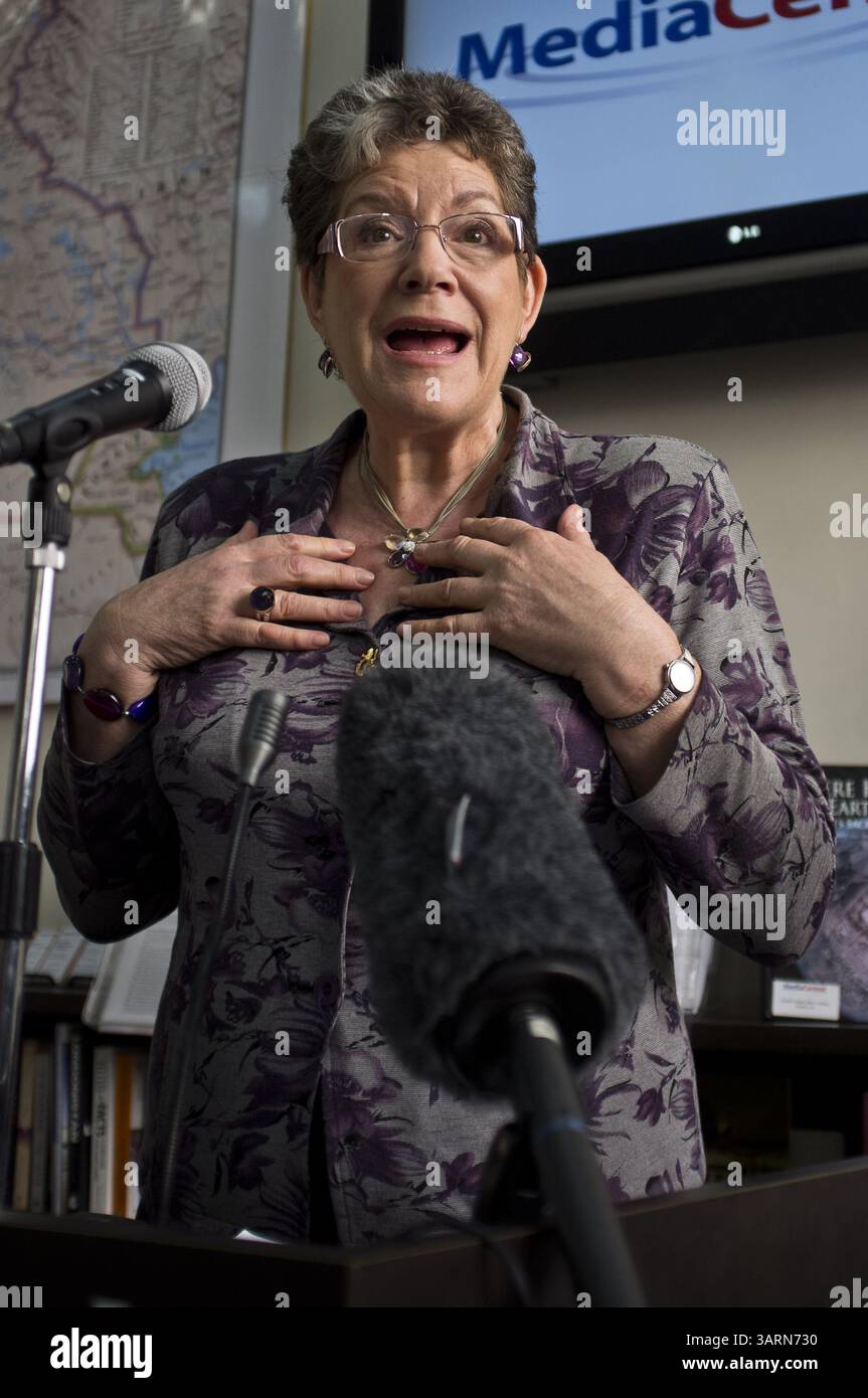 Oct. 14, 2013 - Jerusalem, Israel - Deputy Mayor NAOMI TZUR, founder of the Ometz Lev Party which has women in four of its five top places, briefs journalists. Women are poorly represented in local politics. Of Jerusalem's 31 council members, six are women. However, several of the factions running in the upcoming elections in Jerusalem are led by women who have created lists that are female dominated. (Credit Image: © Nir Alon/ZUMAPRESS.com) Stock Photo