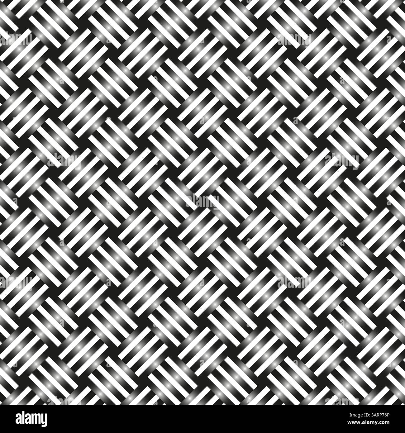 Woven grid pattern. Vector optical illusion. Black white gradient. Red border frame. Stock Vector