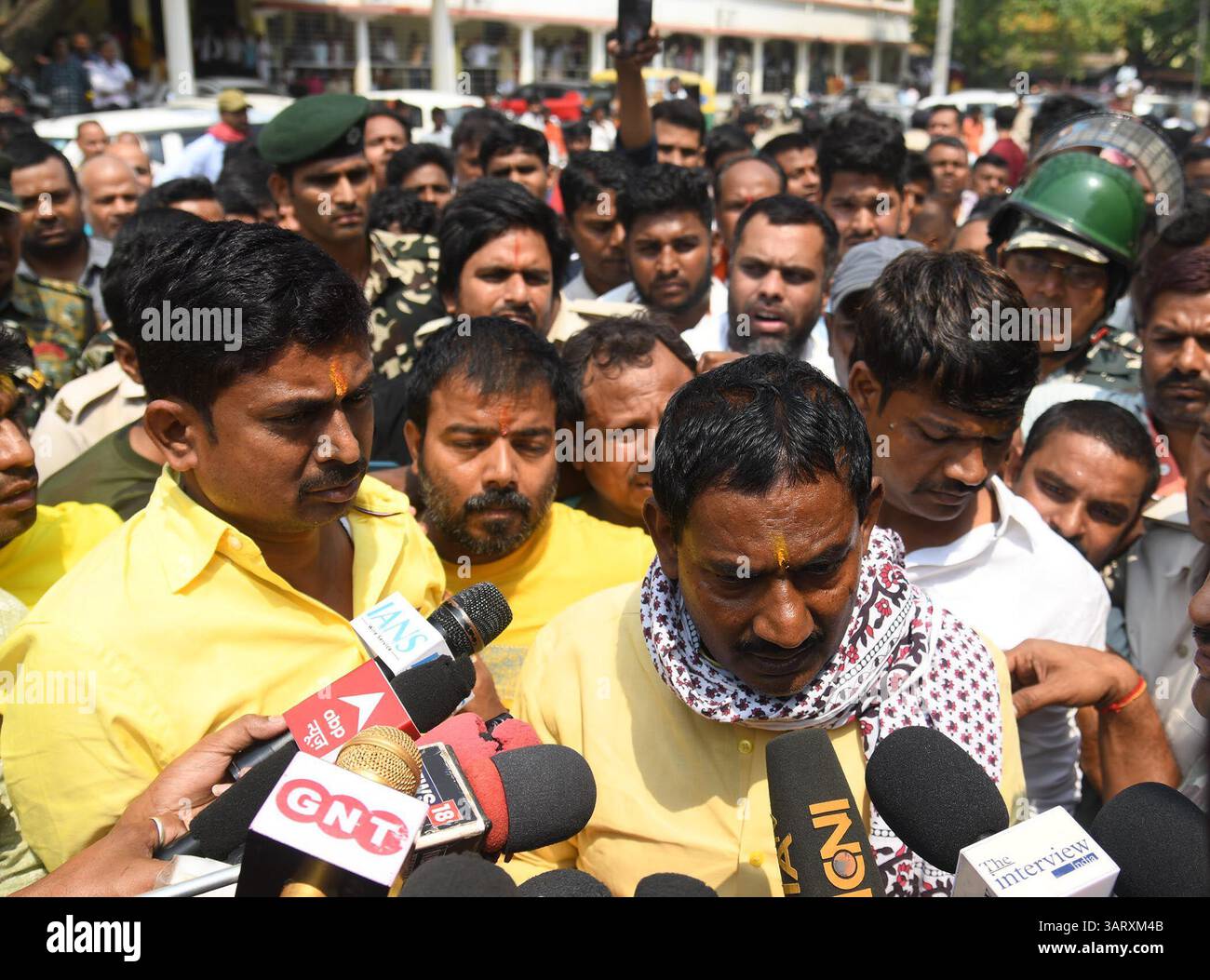 Patna, India. 17th Apr, 2025. PATNA, INDIA - APRIL 17: Rashtriya Janata Dal (RJD) MLA Ritlal Yadav speaking with media persons after surrendered at Danapur Court in connection with an extortion case on April 17, 2025 in Patna, India. (Photo by Santosh Kumar/Hindustan Times/Sipa USA) Credit: Sipa USA/Alamy Live News Stock Photo
