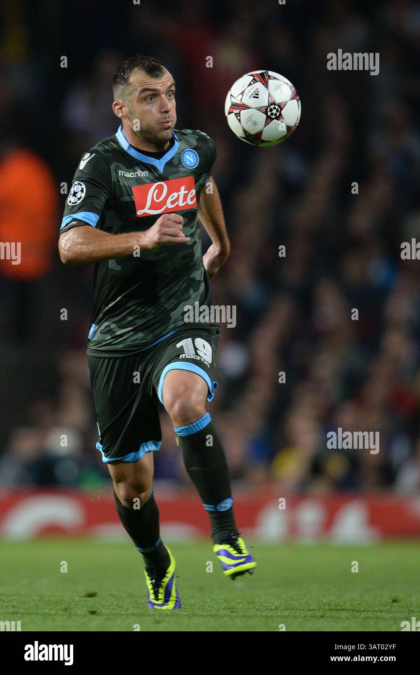 LONDON, ENGLAND - Oct 01:  Napoli's forward Goran Pandev from Macedonia runs with the ball during the UEFA Champions League match between Arsenal from England and Napoli from Italy played at The Emirates Stadium, on October 01, 2013 in London, England. (Photo by Mitchell Gunn/ESPA)(Credit Image: © ESPA Photo Agency/Cal Sport Media/ZUMAPRESS.com) Stock Photo