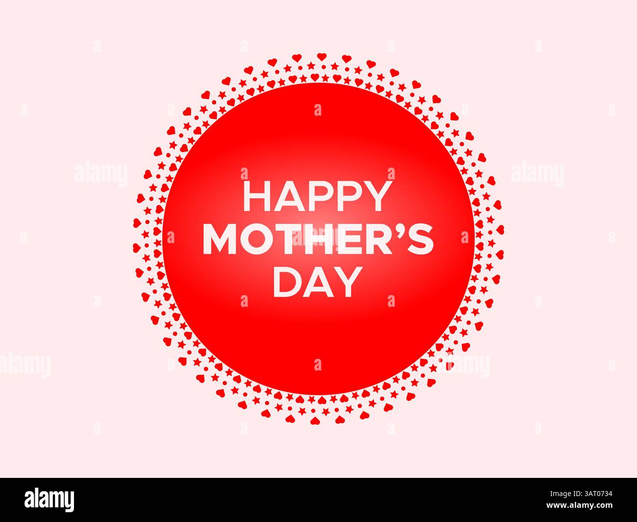 Happy Mother's Day Red Circle Greeting Card Design with Heart Border Stock Vector