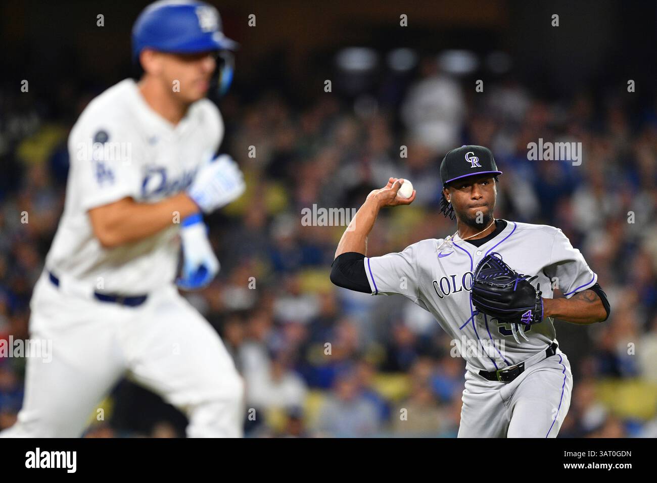 LOS ANGELES, CA - APRIL 16: Colorado Rockies pitcher Angel Chivilli (57 ...