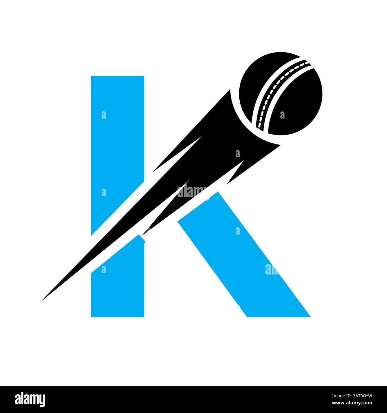Initial Letter K Cricket Sports Logo Design With Speed Symbol. Cricket Ball Logo For Academy and Club Sign Stock Vector
