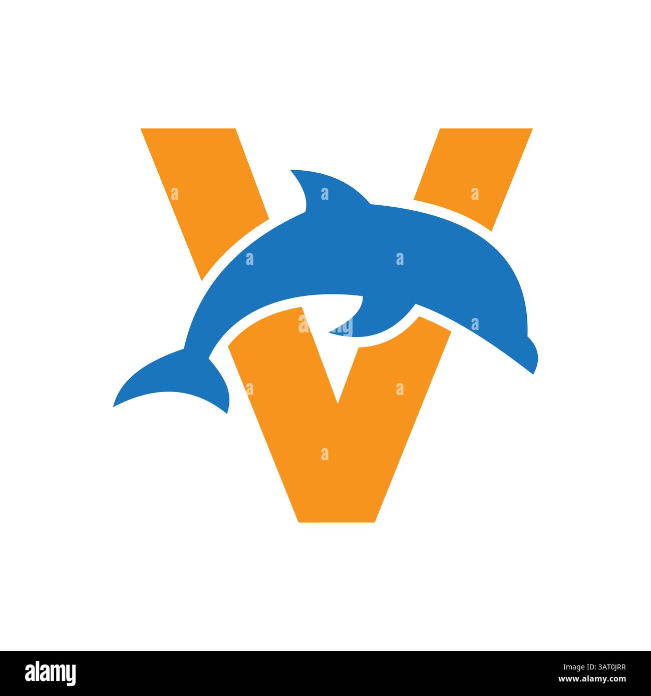 Initial Monogram Letter V Dolphin Logo Design Concept With Whale Symbol Stock Vector