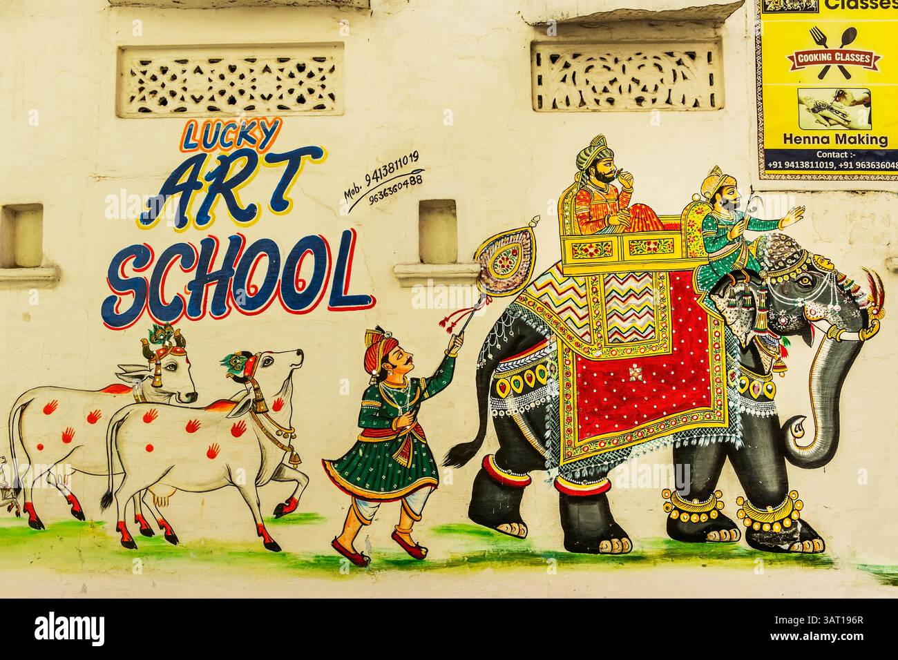 Art school Wall painting Udaipur Rajasthan India Stock Photo - Alamy
