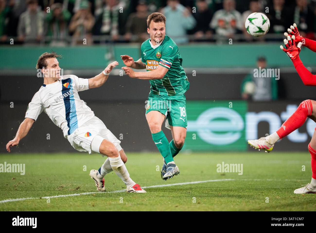 l-r: Daniel Stensson (Djurgarden), Matthias Seidl (SK Rapid) and Jacob ...