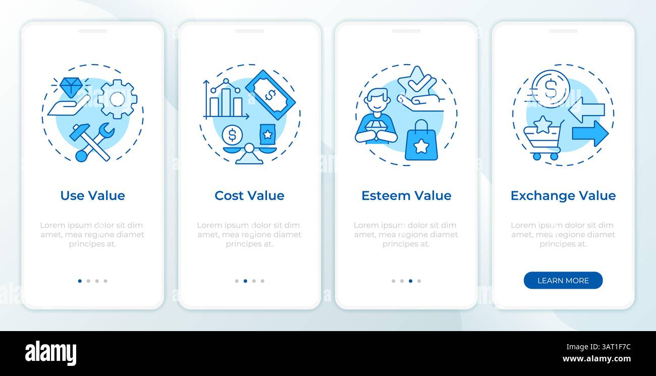 Service value types onboarding mobile app screen Stock Vector
