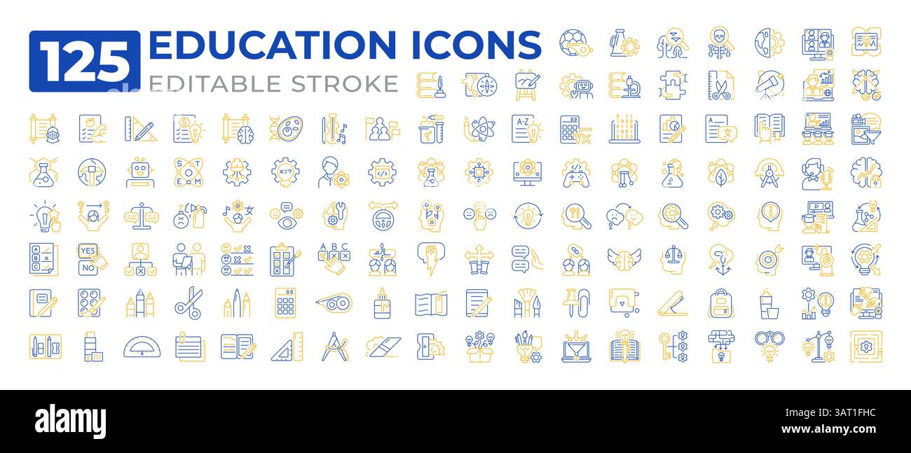 Education two color line icons set collection Stock Vector
