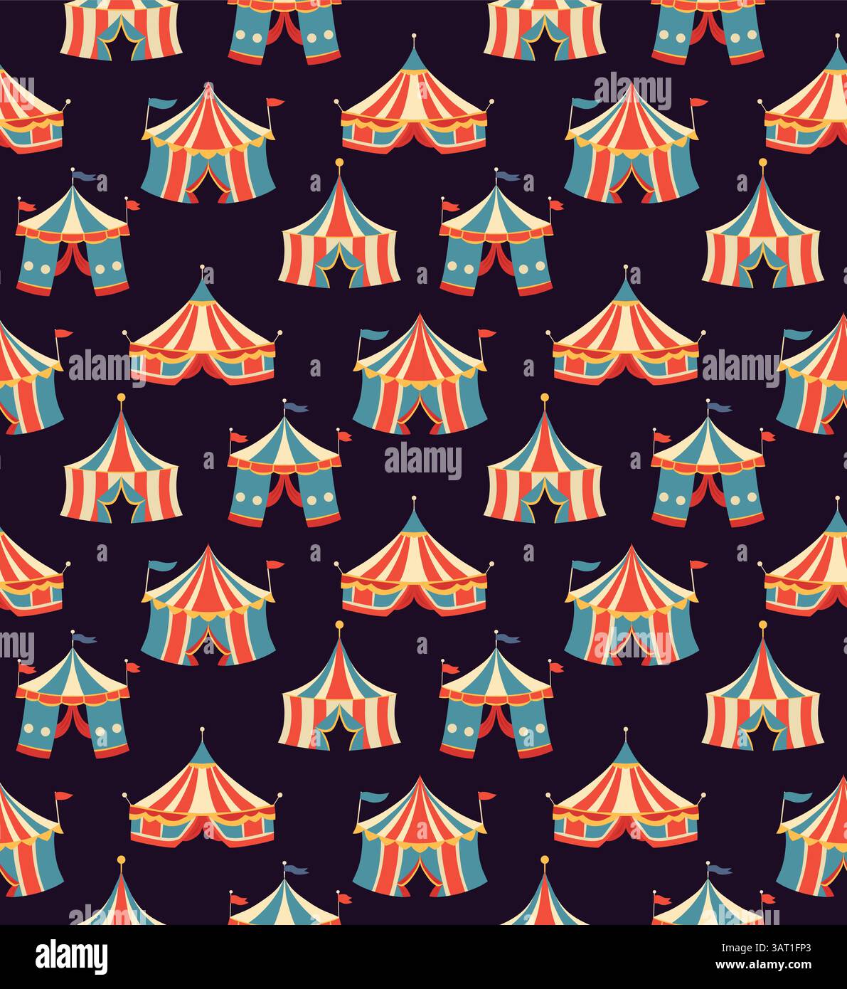 Vector festive seamless pattern with circus vintage tents on dark ...