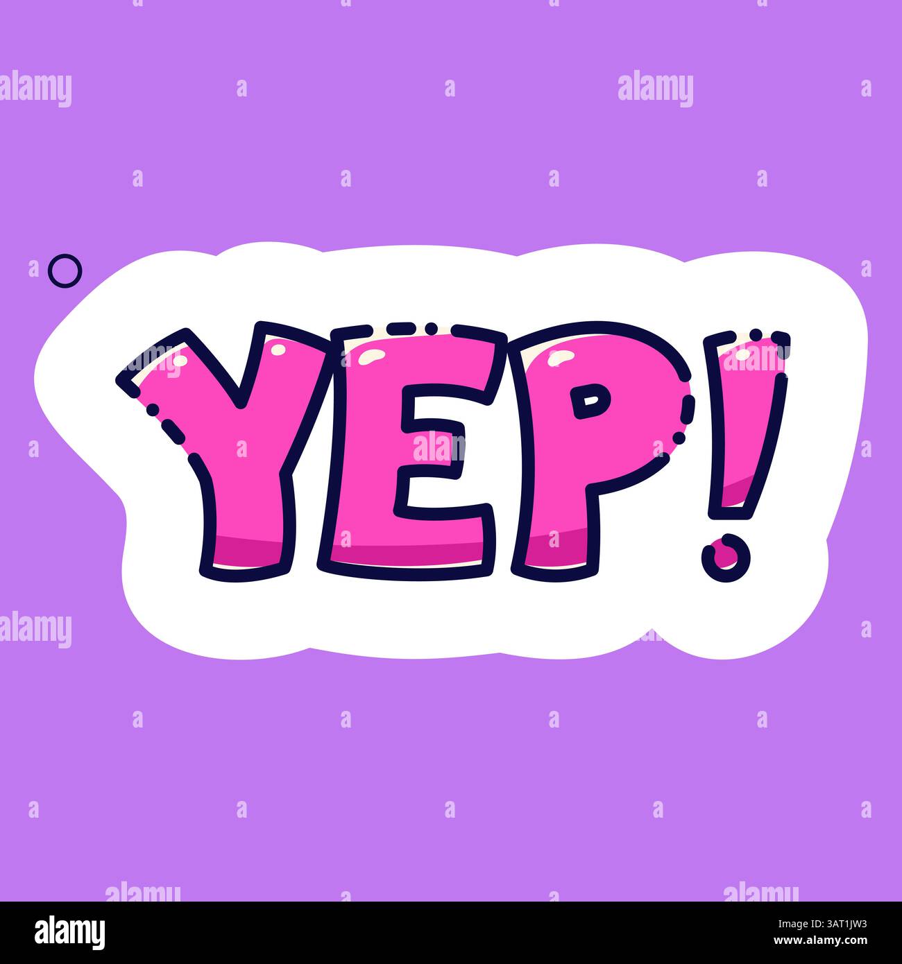 A kawaii magenta speech bubble Yep on a purple background. Sticker for ...