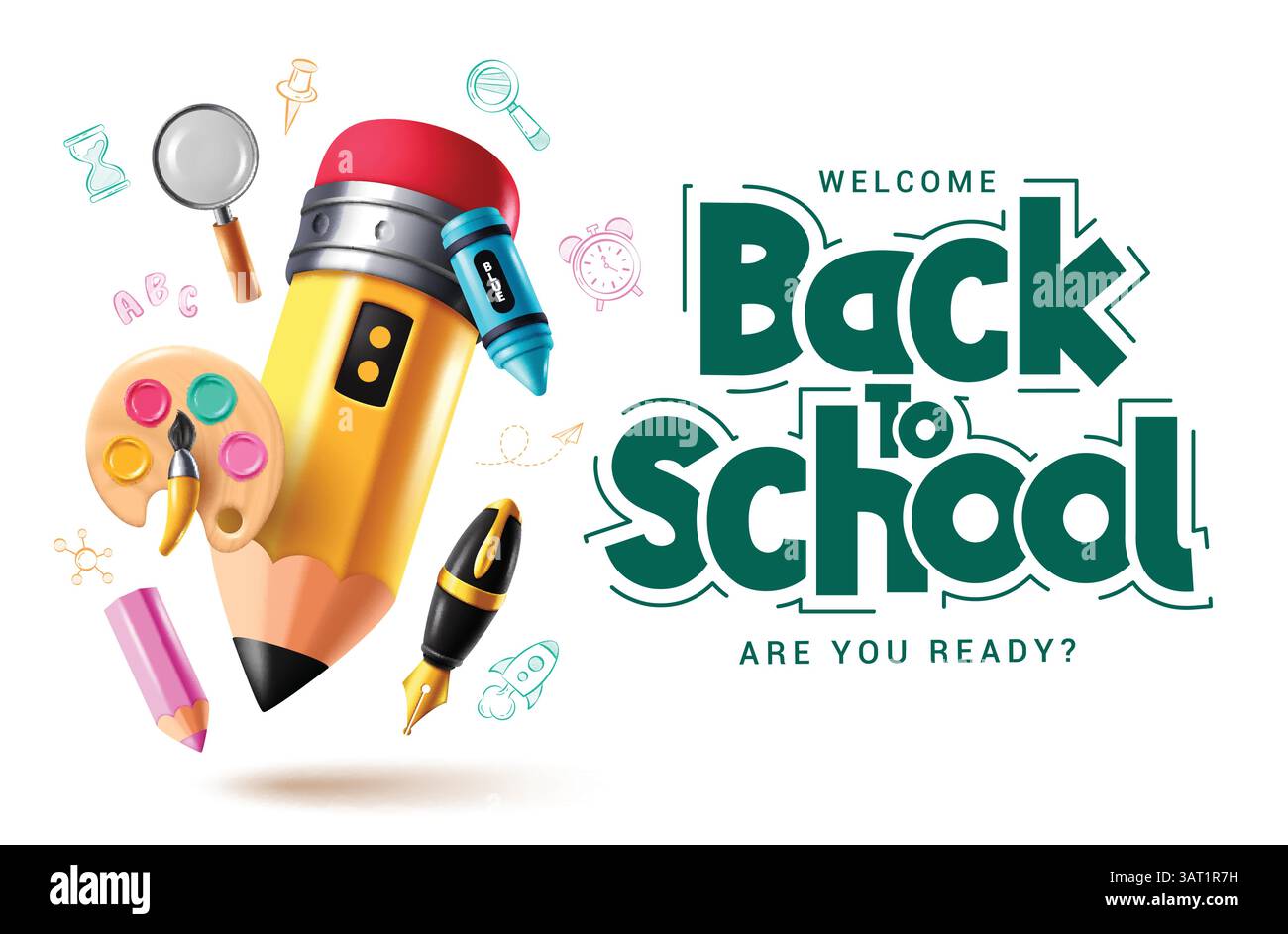 Back to school greeting clipart banner design. School typography text ...