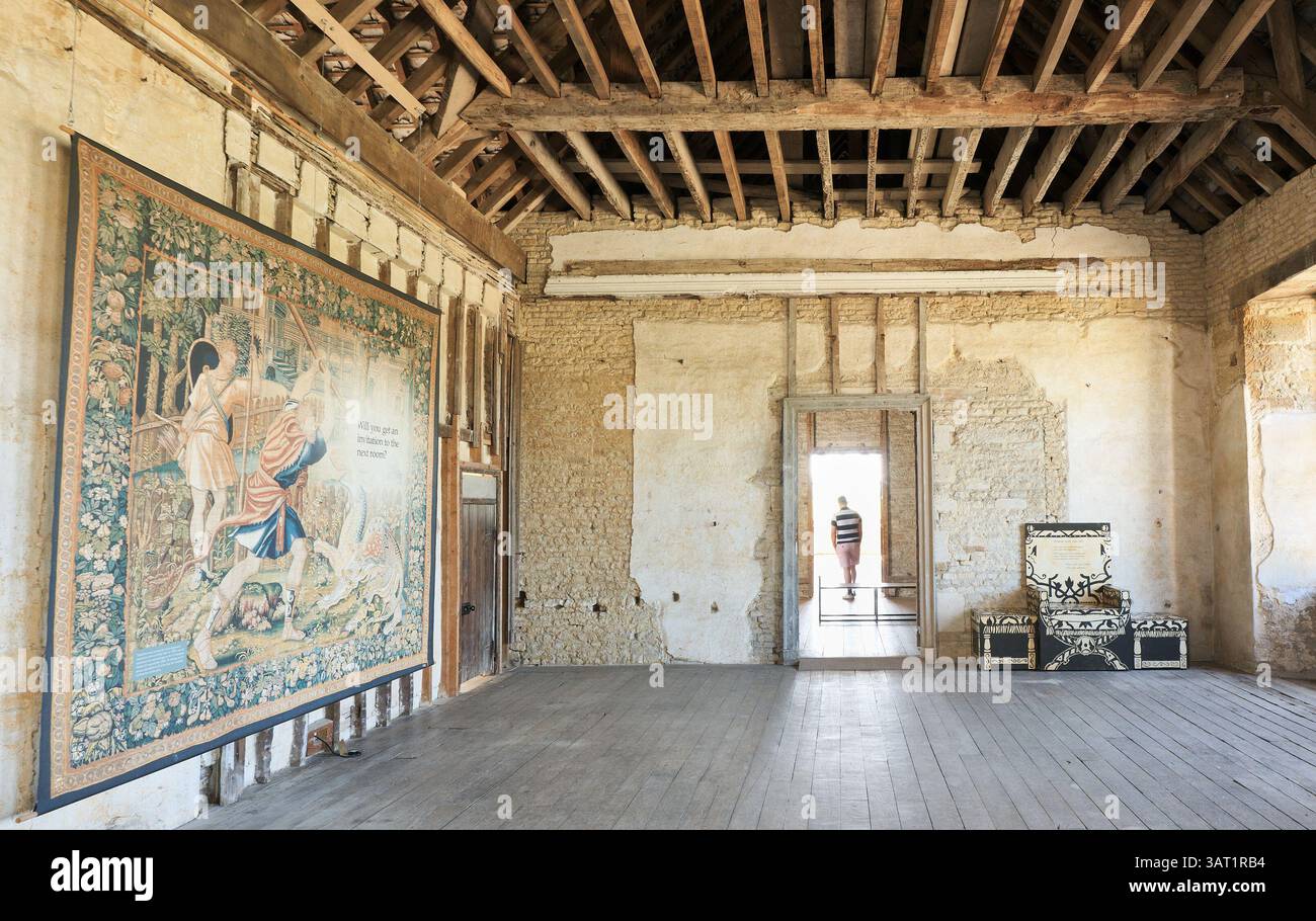 Kirby Hall, a mainly elizabethan (Queen Elizabeth I) built mansion with 17th century additions, much of it now in ruins, Corby, England. Stock Photo