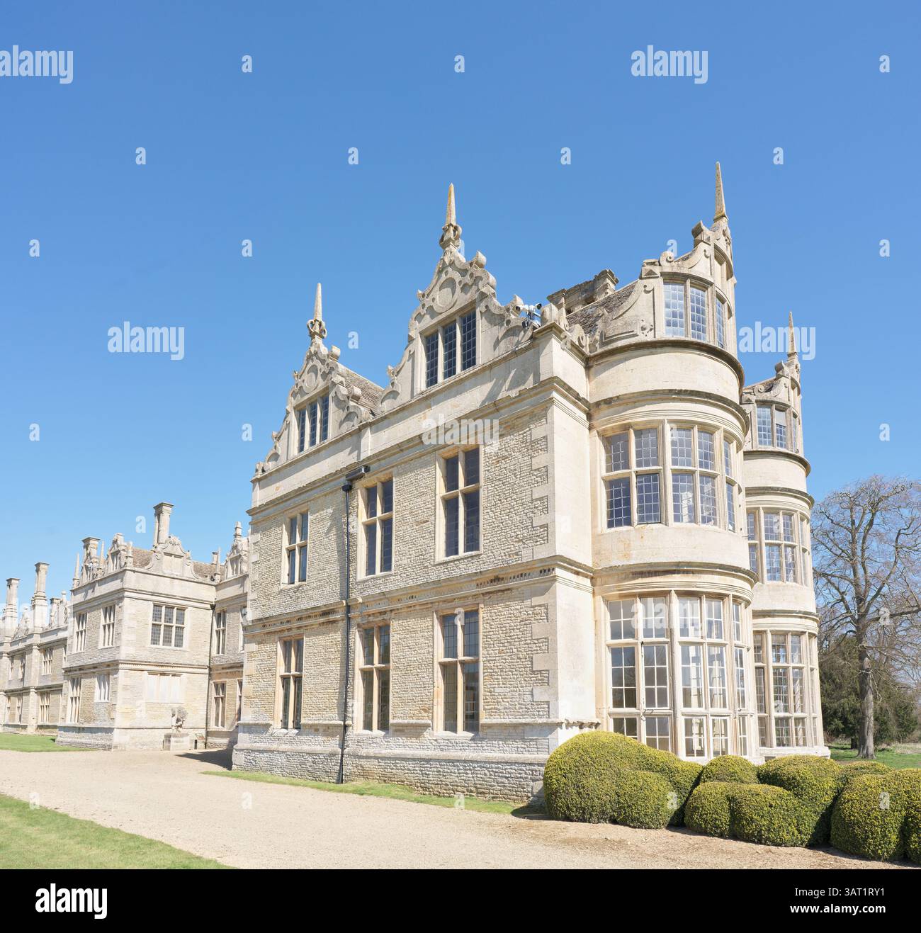 Kirby Hall, a mainly elizabethan (Queen Elizabeth I) built mansion with 17th century additions, much of it now in ruins, Corby, England. Stock Photo