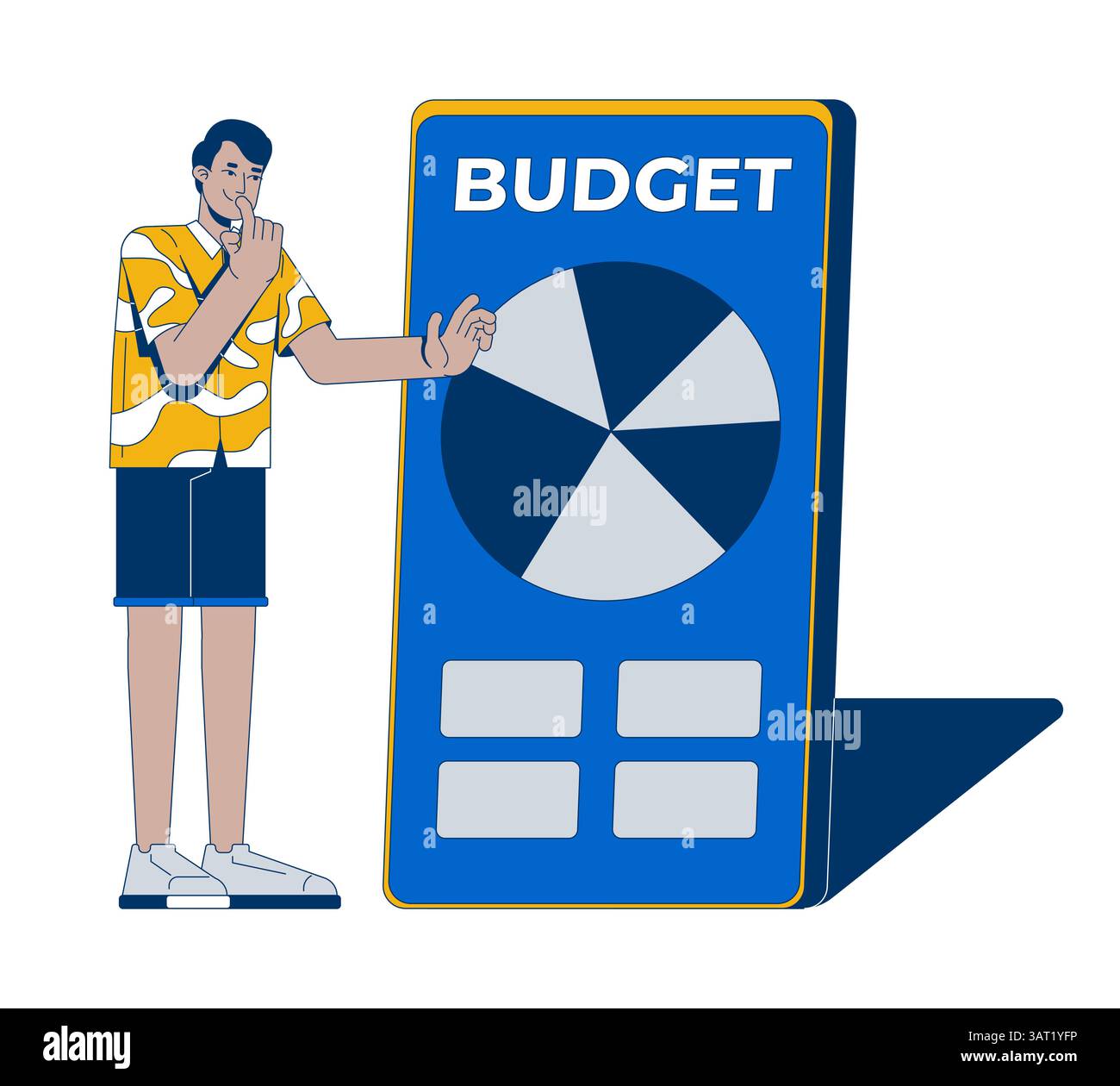 Man analyzing pie chart on budgeting app 2D illustration concept Stock Vector