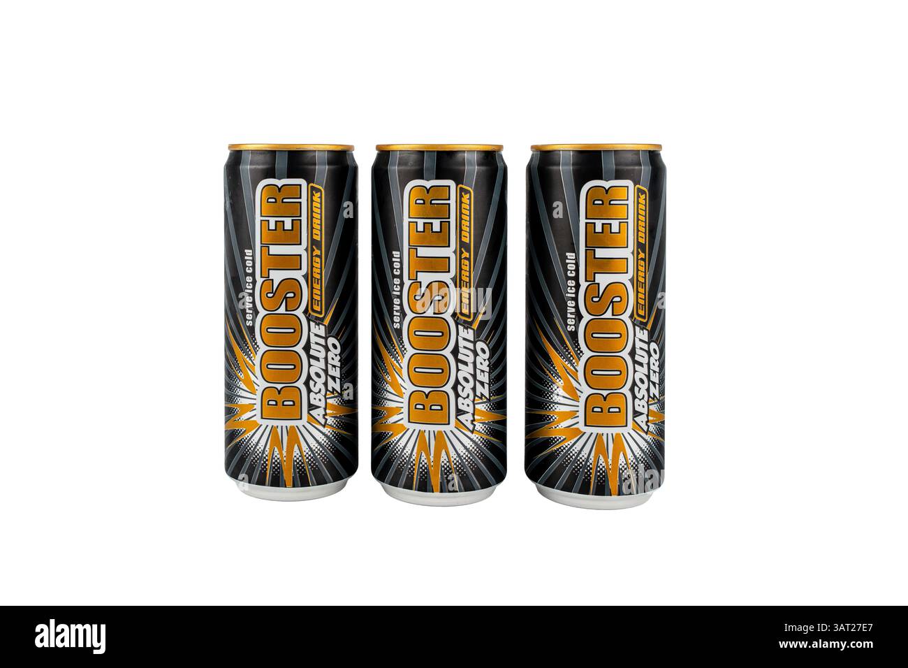 Germany Berlin April 17, 2025. Three cans of Absolute Zero Booster ...
