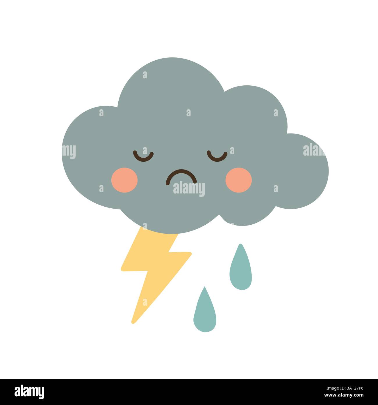 Sad thundercloud with lightning bolt and raindrops, designed for ...