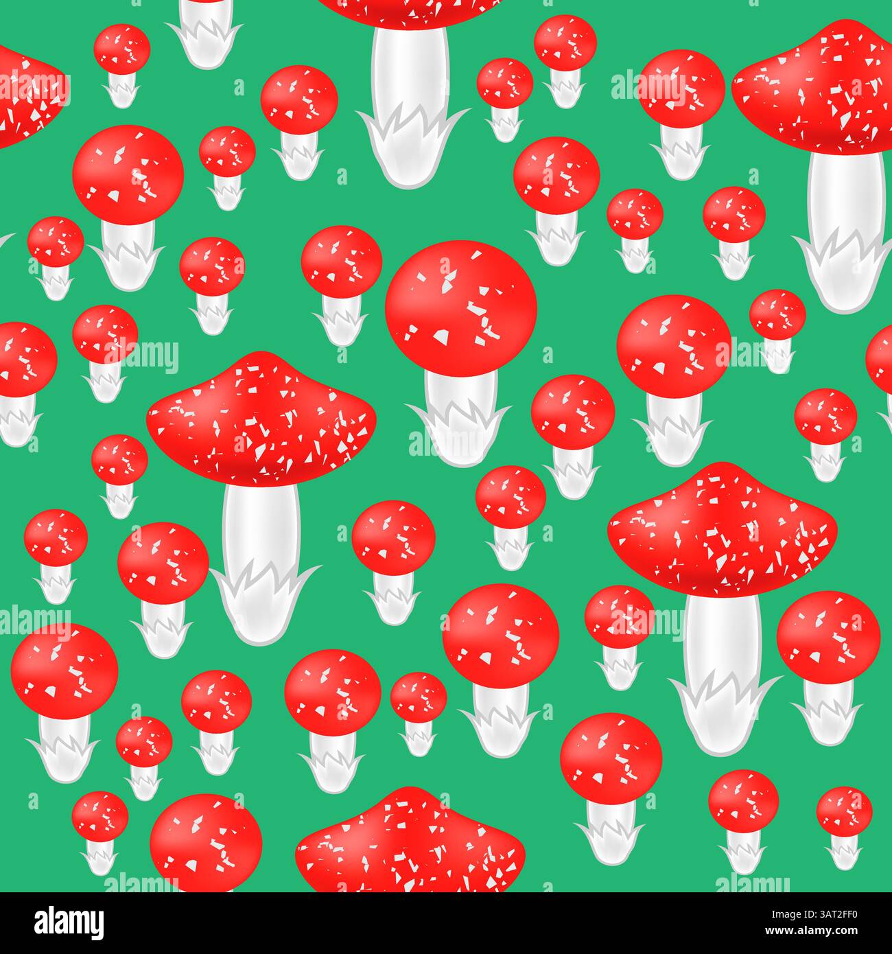 Vector Red Mushroom Seamless Pattern on Green Background. Stock Vector