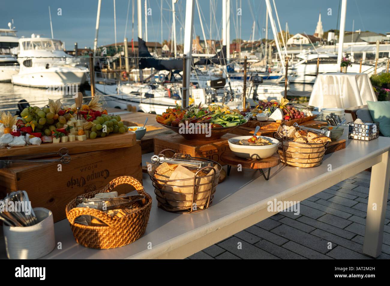 Outdoor Coastal Wedding Buffet with Gourmet Food by Marina at Su Stock Photo