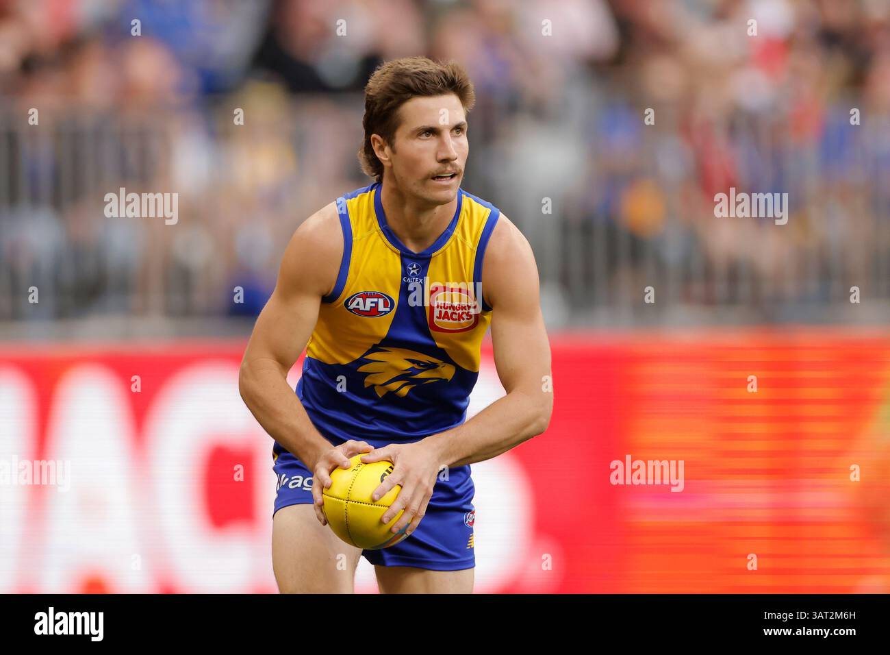 Perth, Australia. 18th Apr, 2025. Liam Baker of the Eagles in action