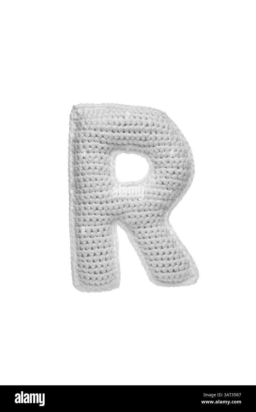 Yarn Letter R R fabric background Black and White Stock Photos & Images - Alamy