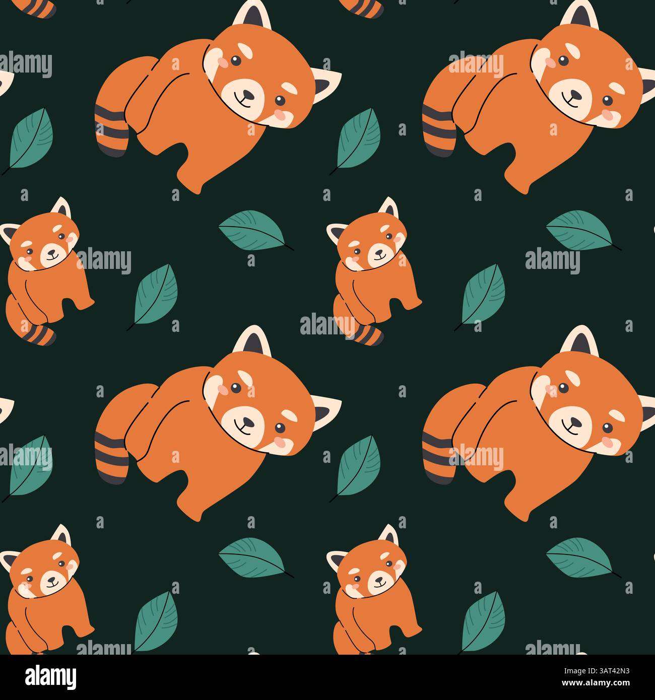 Cute red panda pattern with leaf motif for textile design or wallpaper ...
