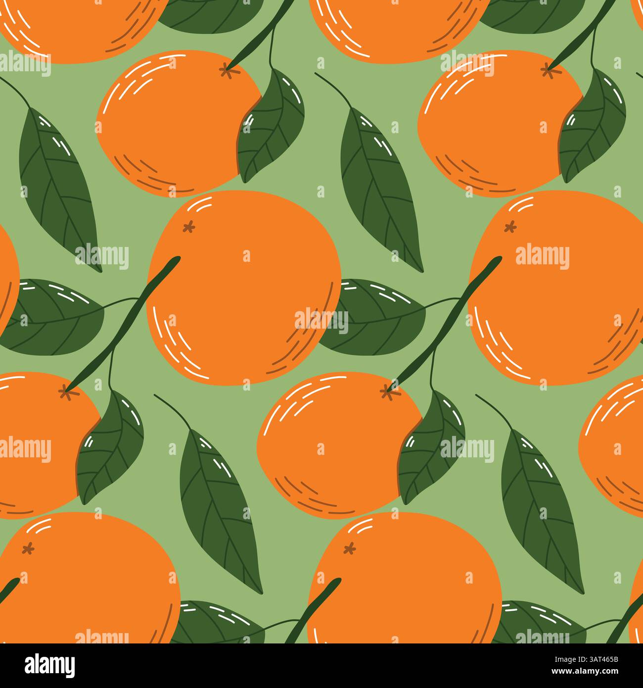 Seamless Pattern of Orange Fruits and Green Leaves on Light Background Stock Vector
