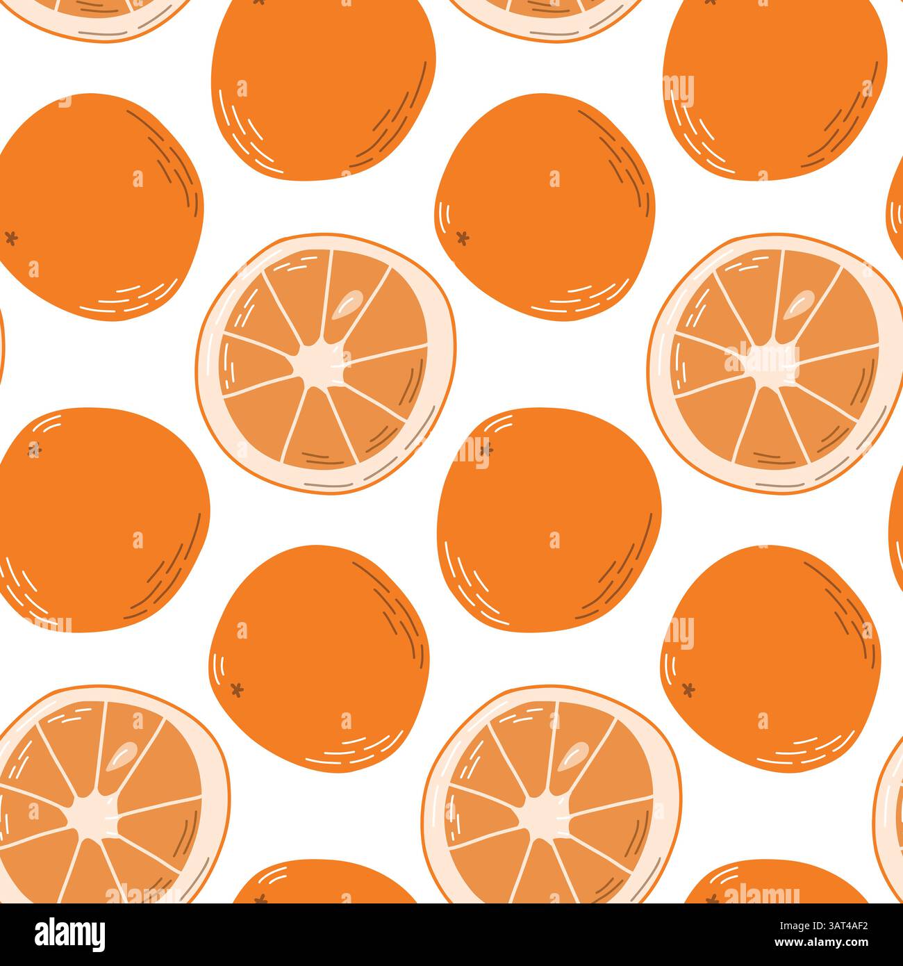 Seamless Vector Pattern of Oranges and Slices on White Background Stock Vector