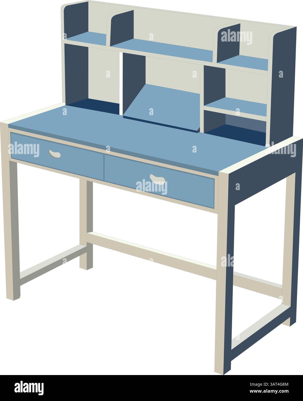 Blue and White Desk with Shelves.Woodent study table vector ...