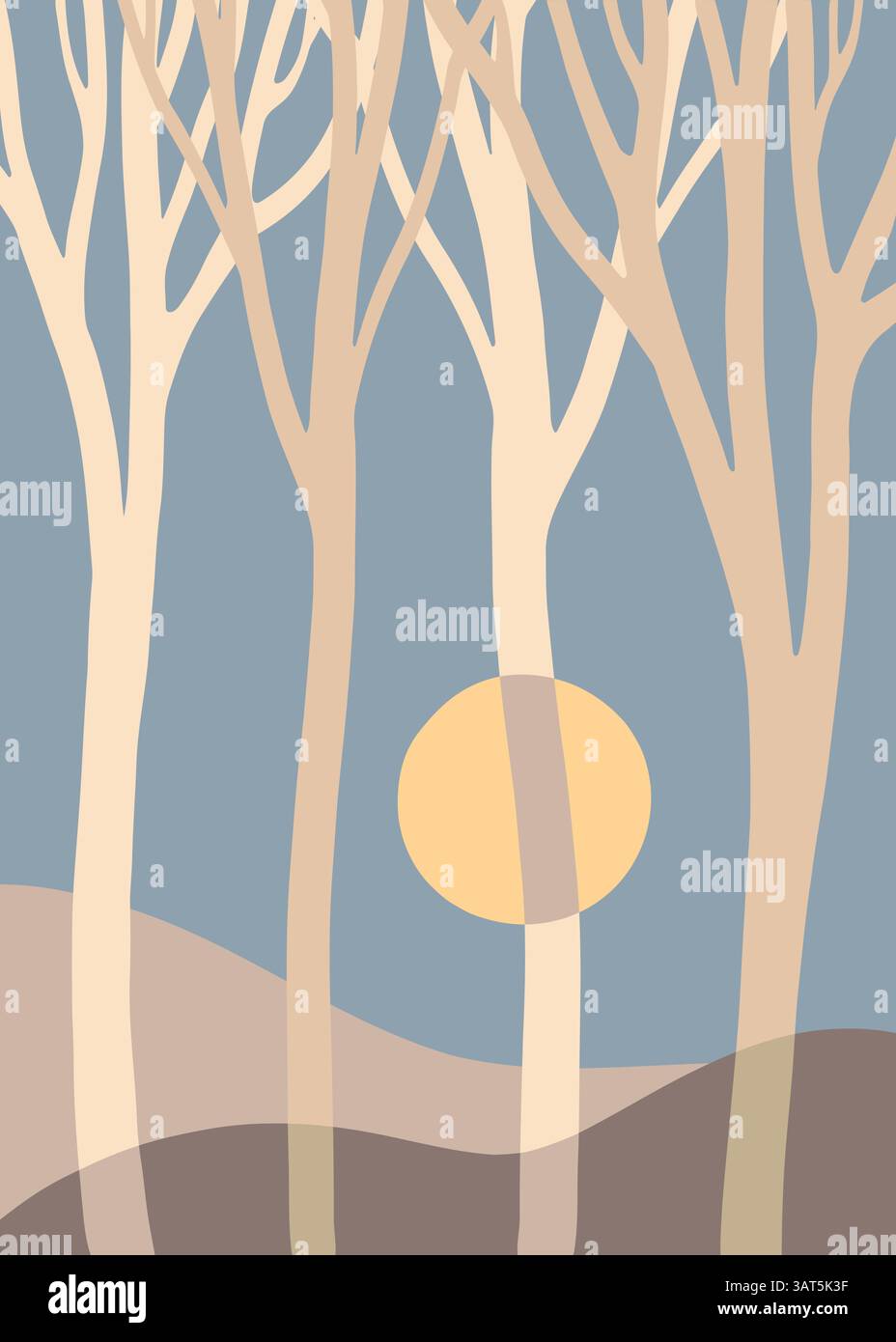 Neutral Forest Minimalist forest illustration with abstract tree shapes in neutral ...