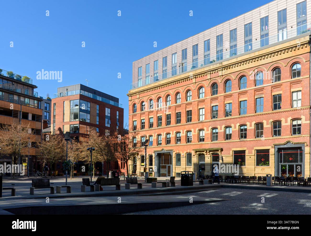 The Ice Plant building from Cutting Room Square, Ancoats, Manchester, England, UK Stock Photo