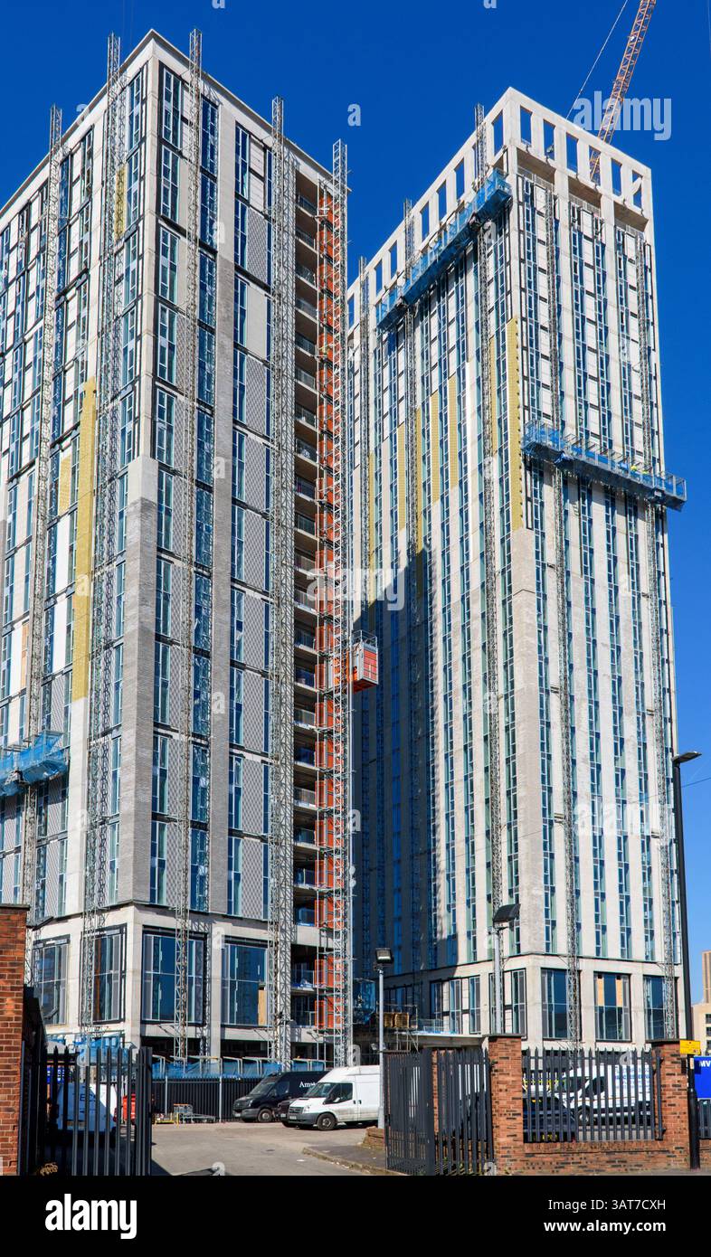 The Fairfax apartment blocks, under construction.  Portugal Street East regeneration area, Manchester, England, UK Stock Photo