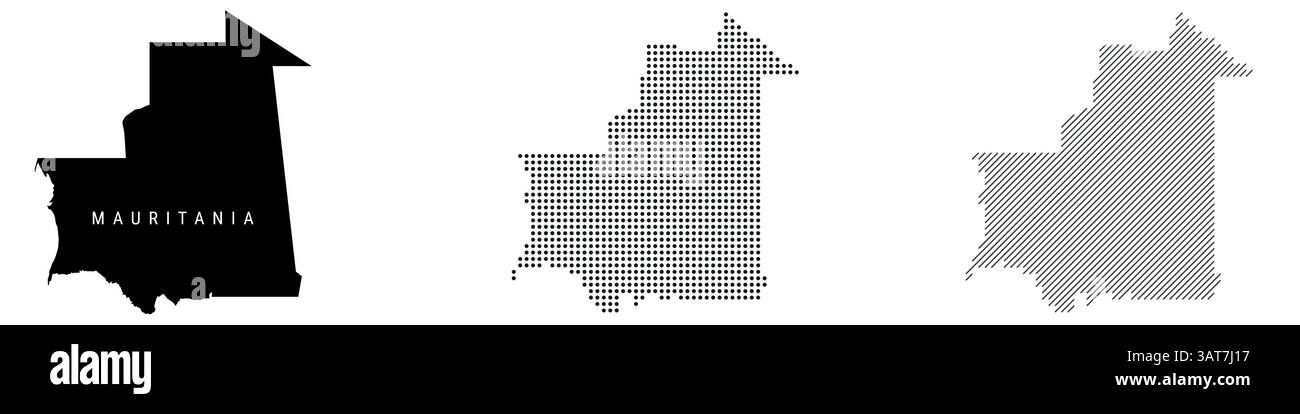 Mauritania detailed silhouette map, dotted pattern and slanted parallel lines pattern. Mauritanian textured stylized map. Vector illustration isolated Stock Vector