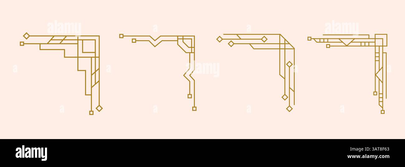 Art Deco Line Gold Corners Frames Borders Set Stock Vector
