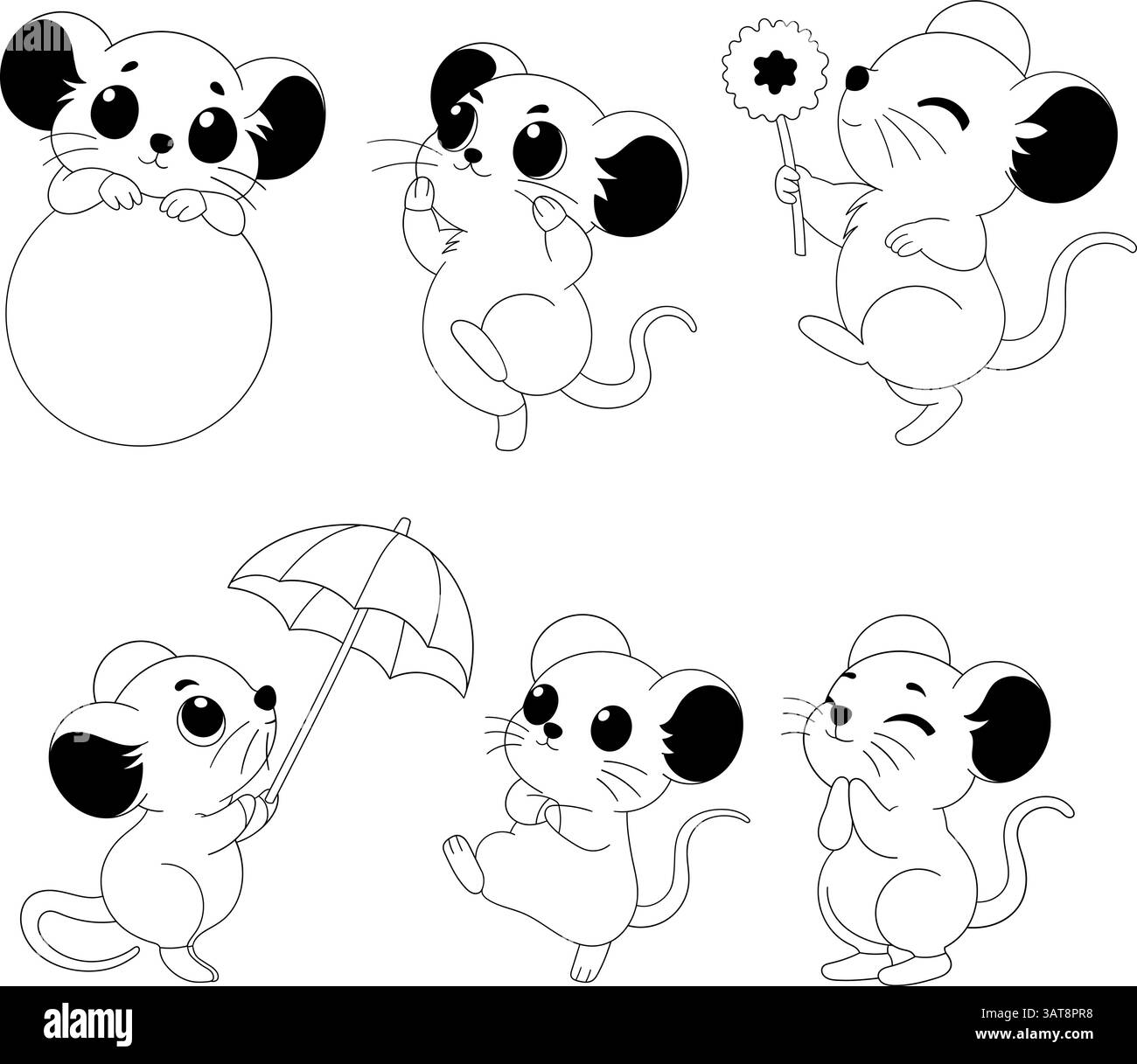 Set of cute cartoon mouse characters in different poses and activities ...