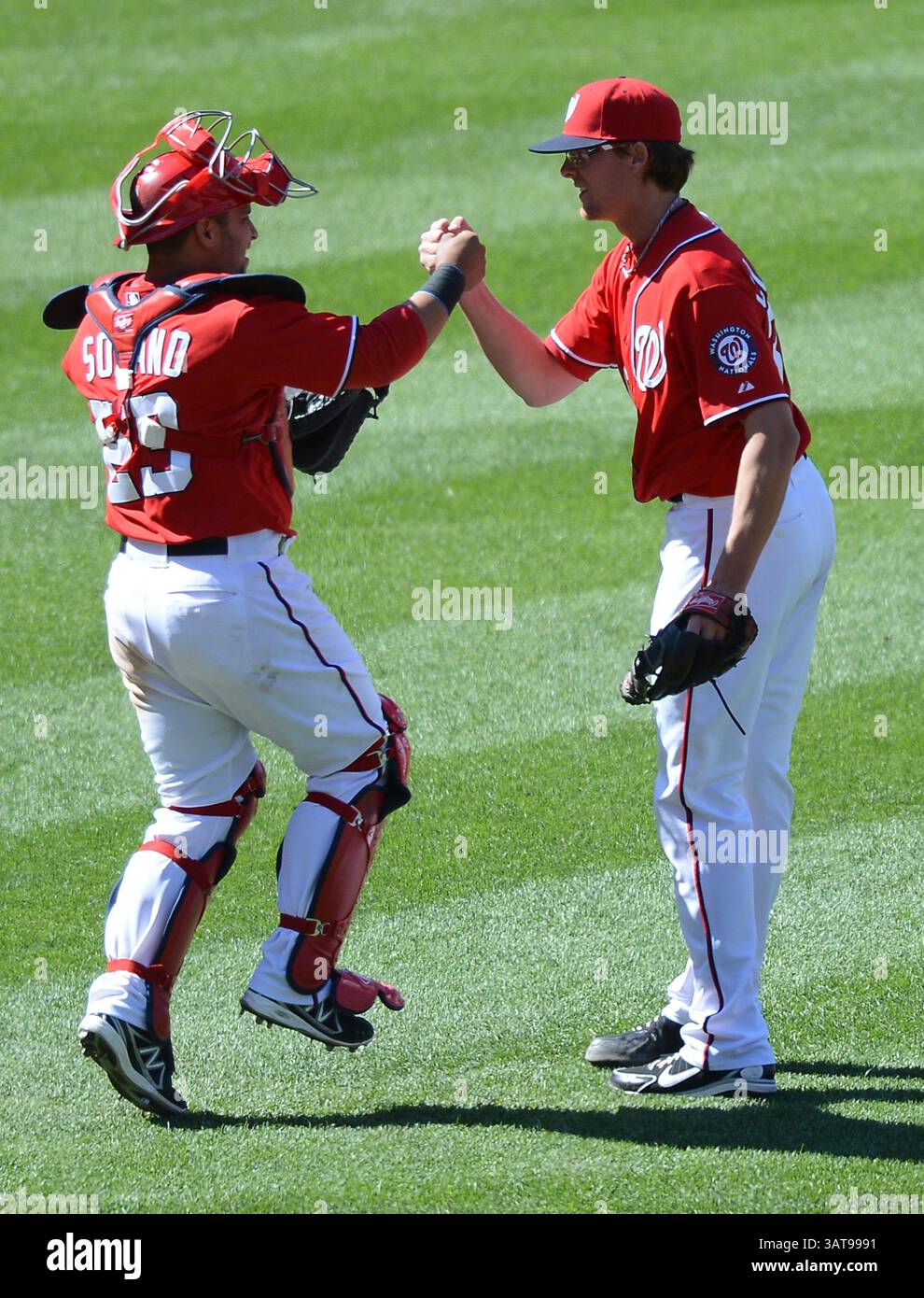 Washington Nationals catcher Jhonatan Solano (23) during a game against the  Arizona Diamondbacks at Chase Field on September 29, 2013 in Phoenix,  Arizona. Arizona defeated Washington 3-2. (Mike Janes/Four Seam Images via