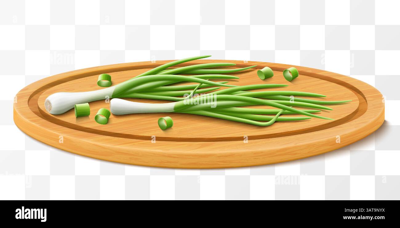 Bunch of fresh green onion on a cutting board, isolated on white ...