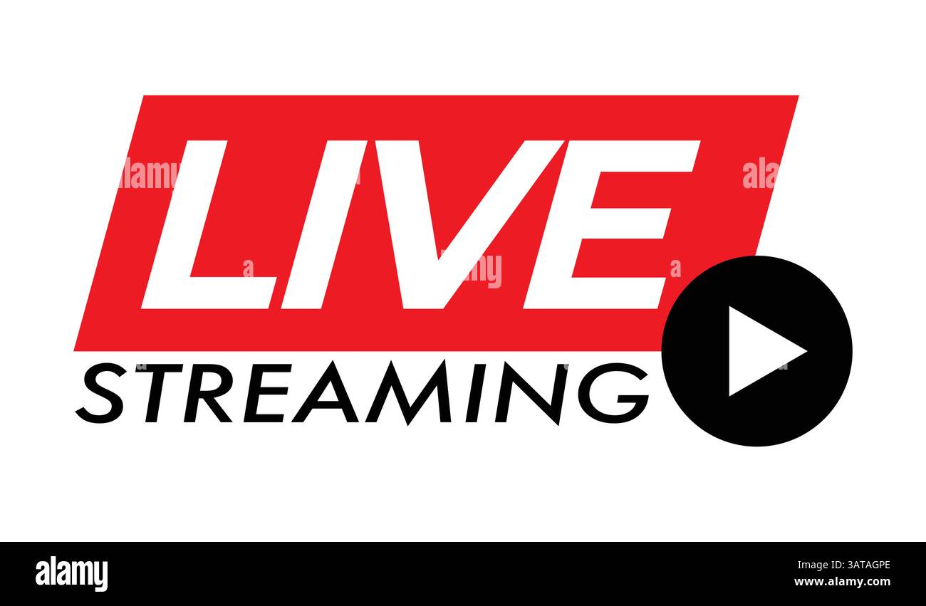 Live streaming icons. Red symbols and buttons of live streaming ...