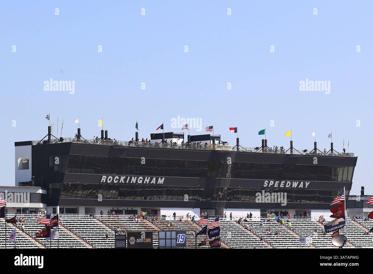 ROCKINGHAM, NC - APRIL 18: A view of the front stretch grandstands from ...