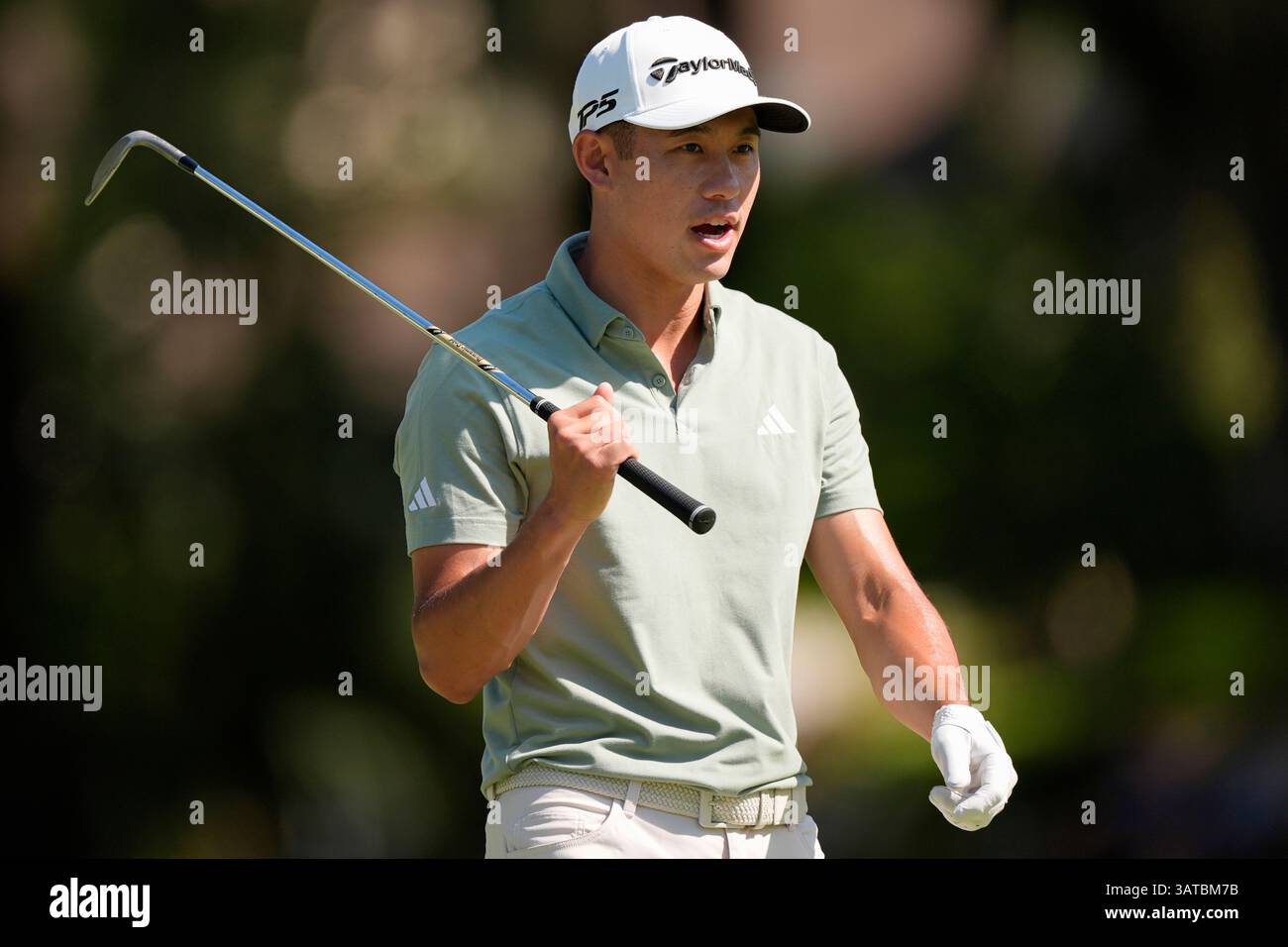 Collin Morikawa walks on the second green during the second round of ...